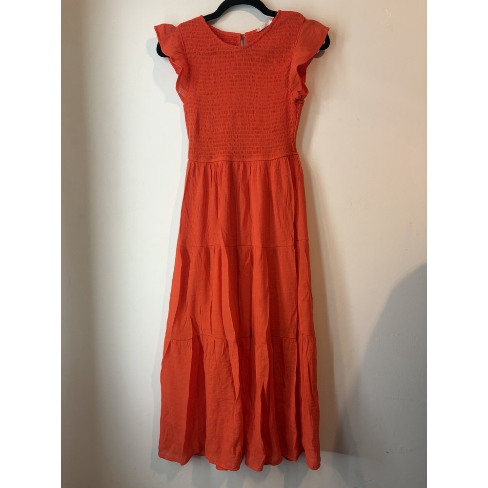 Anthropologie Orange Maxi Dress with Flutter Sleeves
